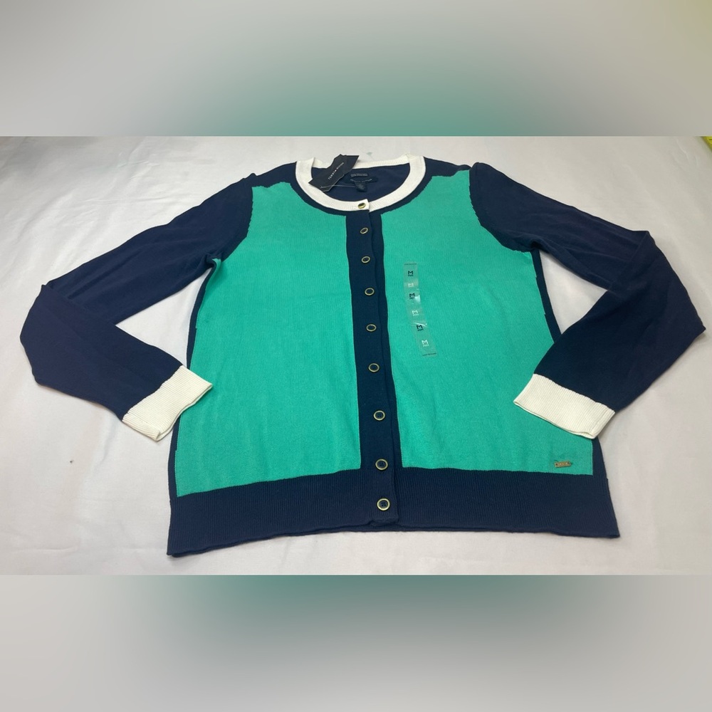 Tommy Hilfiger Teal and Navy Button-Up Cardigan - Picture 2 of 13